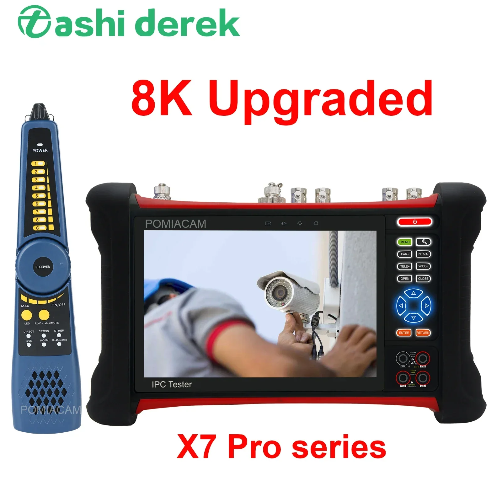 

X7-Upgraded All in One Monitor 7 Inch CCTV Tester 8K H265 IP 8MP TVI CVI AHD/Analog IP Camera Tester with HDMI in/out, VGA Input