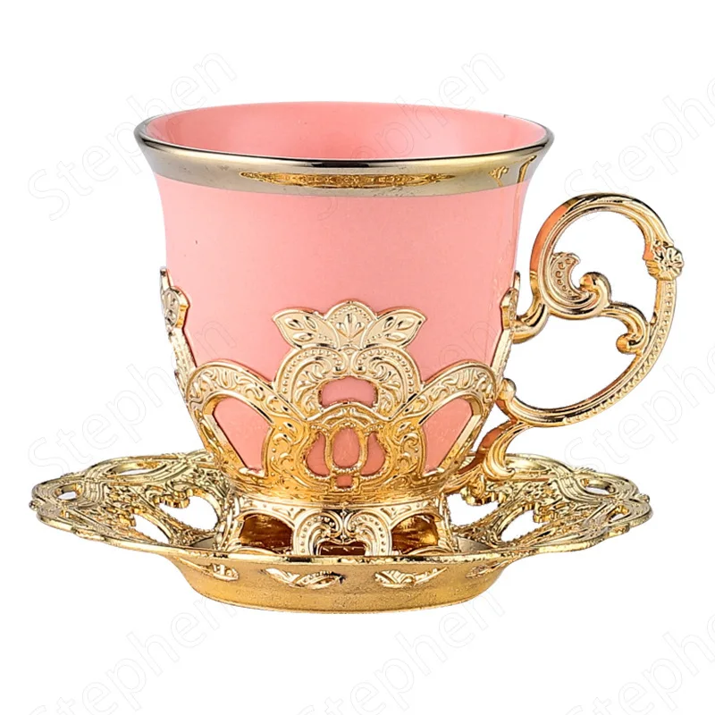 Golden Border Turkish Coffee Cups European Classical Plating Ceramic Cup and Saucer Set Afternoon Tea Tea Set Home Decoration