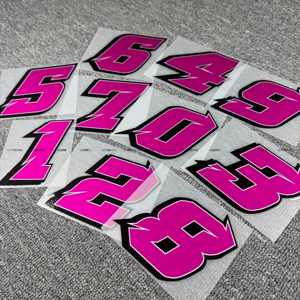 Pink Racing Number Sticker 0-9 Waterproof Vinyl Decal for Motorcycle Helmet Fuel Tank Scooter Race Car Decals