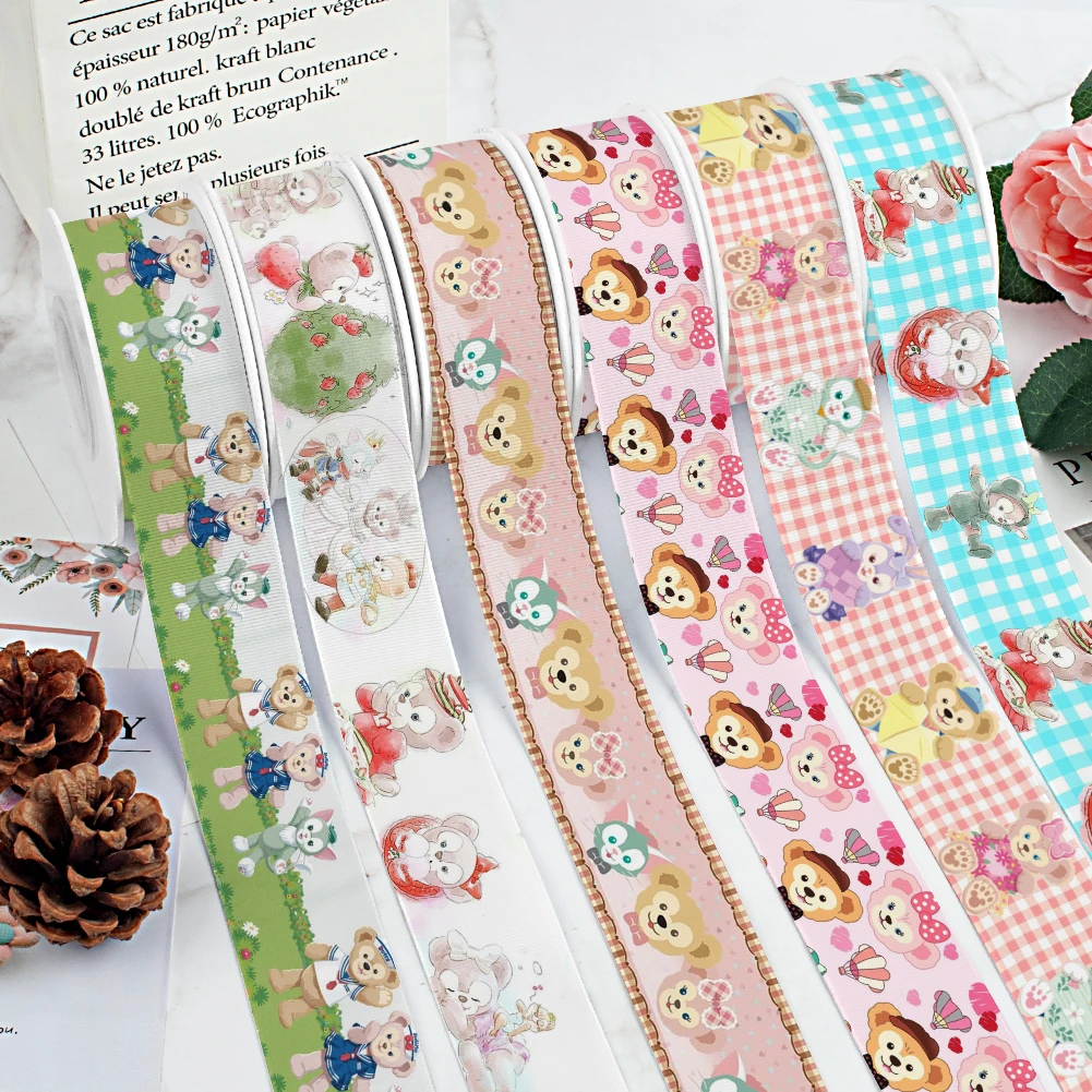 Disney Cartoon Duffy StellaLou.ShellieMay Printing Grosgrain Ribbon 5Yards for DIY Hair Bows Merry Party Dec Meterials