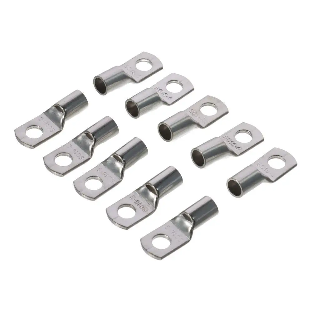 10Pcs 10AWG SC16-6 Copper Wire Lugs Practical Silver Tone Eyelets Battery Cable Ends Copper Bolt Hole Connectors