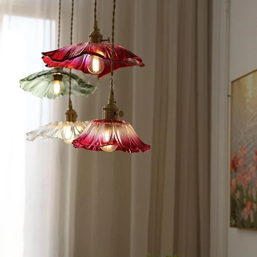 

Vintage Flower Glass Ceiling Lamp Retro Art Deco Hanging Light for Kitchen Island Dining Room Corridor Cafe Home Decor Lighting