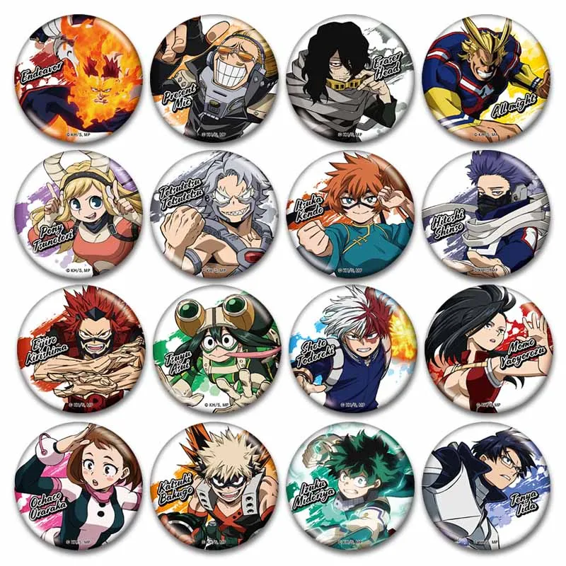 Round Cartoon Brooch Pins Handsome Izuku Katsuki Shoto Enamel Pin My Hero Academia Badge Jewelry Backpack Clothing Accessories