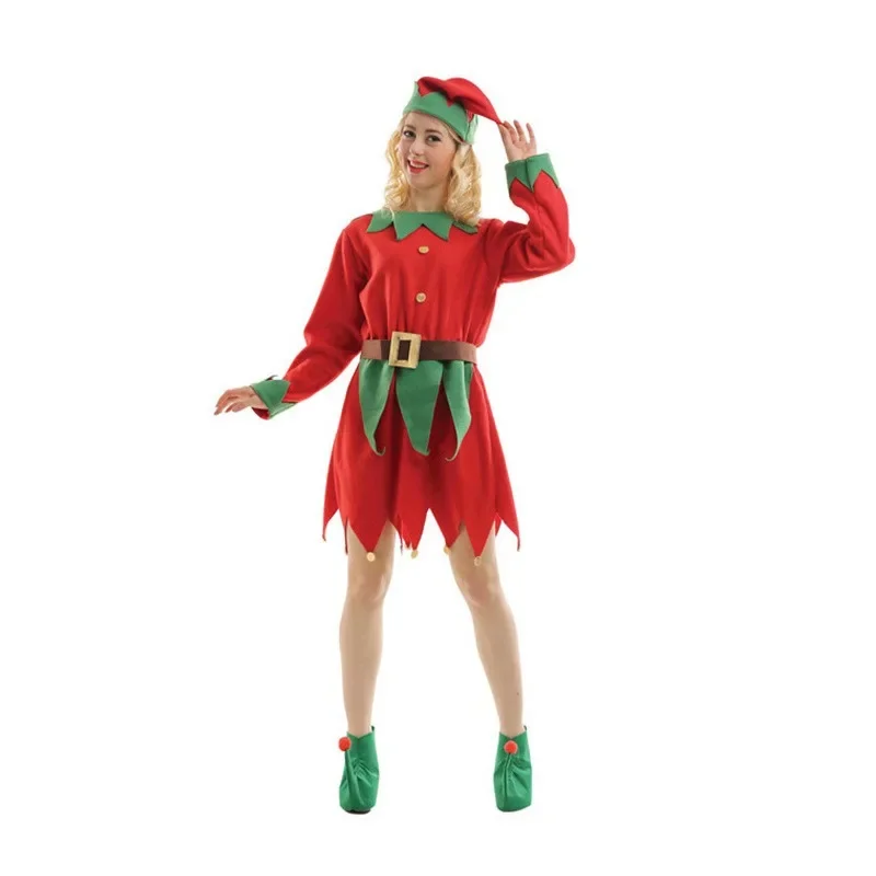 Weihnachtskostüm Kinder Weihnachtselfenanzug Rot und Grün Farbe Cosplay Kostüm Frau Mann Festivals Verkleidung Fancy