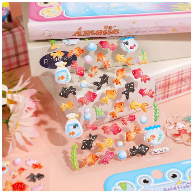 20 шт./лот Kawaii мультфильм маленькая золотая рыбка 3D пышная наклейка канцелярские принадлежности Diy чехол для мобильного телефона украшение наклейка милая девушка подарок