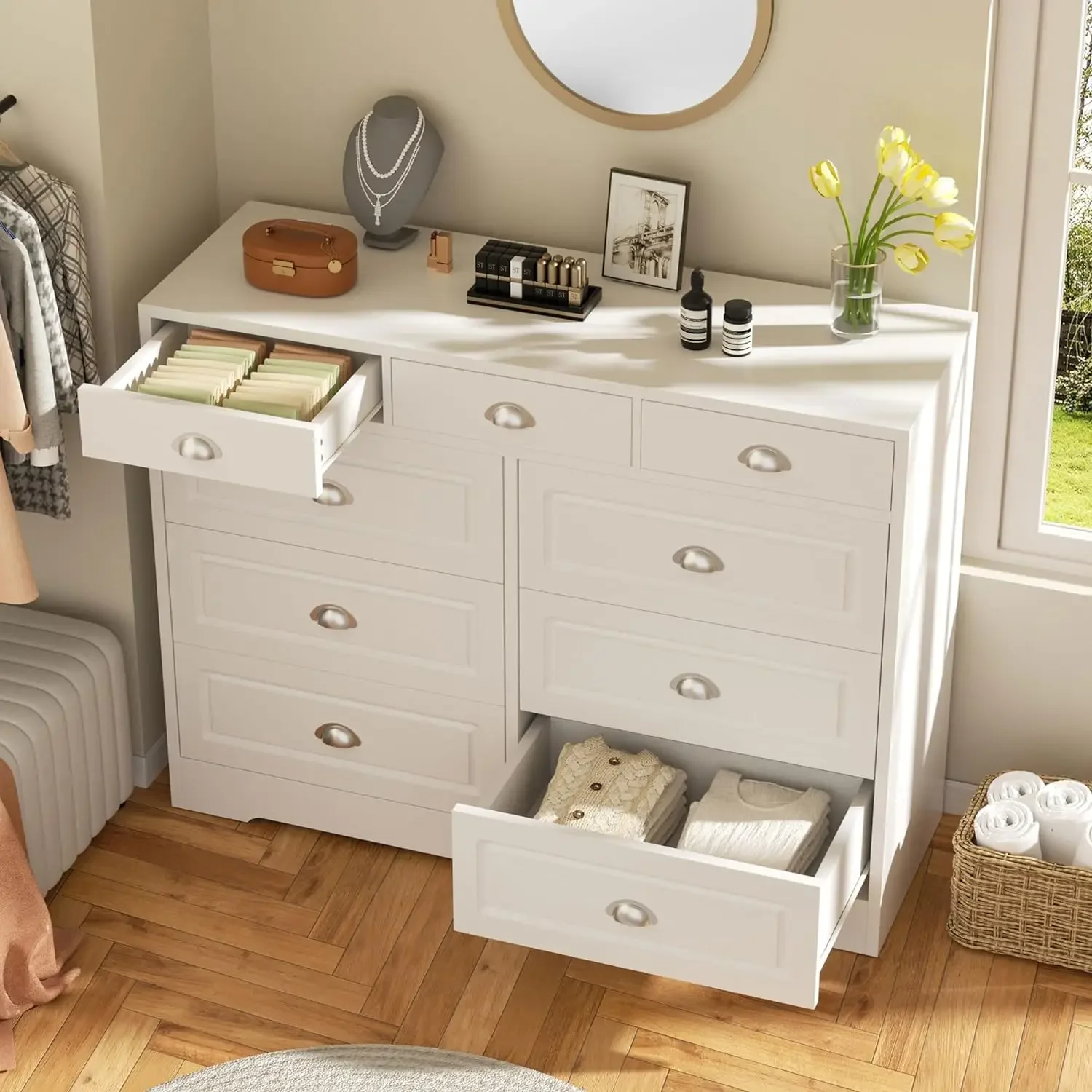 Комод Shintenchi с 9-мя ящиками, комод-органайзер для хранения с широкими ящиками, большой шкаф для хранения, современный комод для спальни