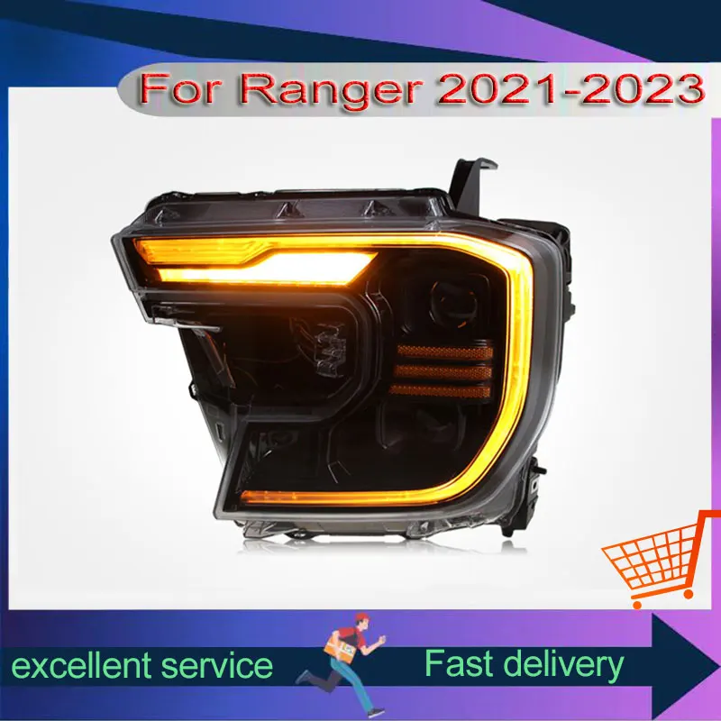 New Style Headlights For Ford Ranger T9 2021-2023 Refit Upgrade LED Dual Projection Lens Xenon Front Lamps Automobile Assembly