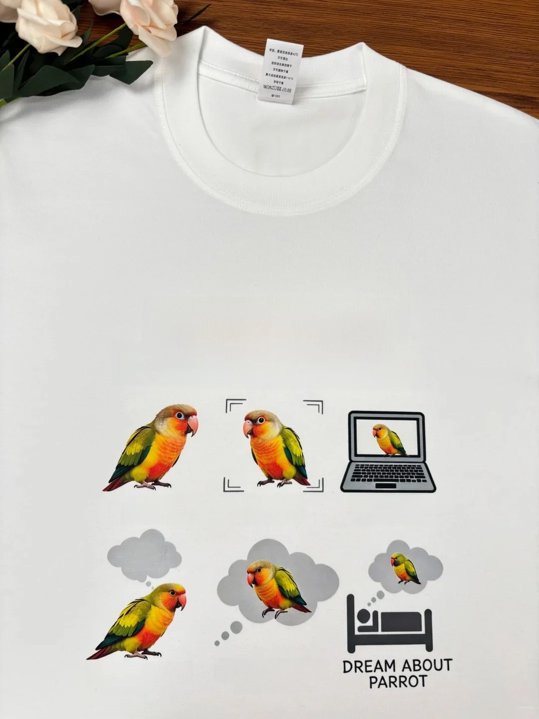 Loose Fit Pure Cotton Short Sleeve T-Shirt Bird Watching Meme Design Cute Parrot Print Breathable Comfortable Unisex T-Shirt