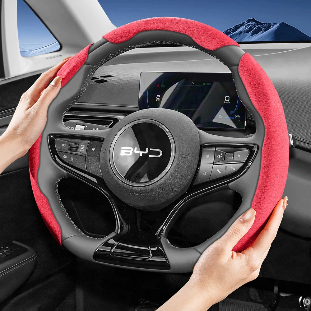 Suitable for Byd Sports Suede Steering Wheel Covers with Split Snap-On Design for Models Such as Atto 3 2 Dolphin Seal Sealion Han Song Qin Plus Tang Yuan-Style Seagull Shark E-Max E6