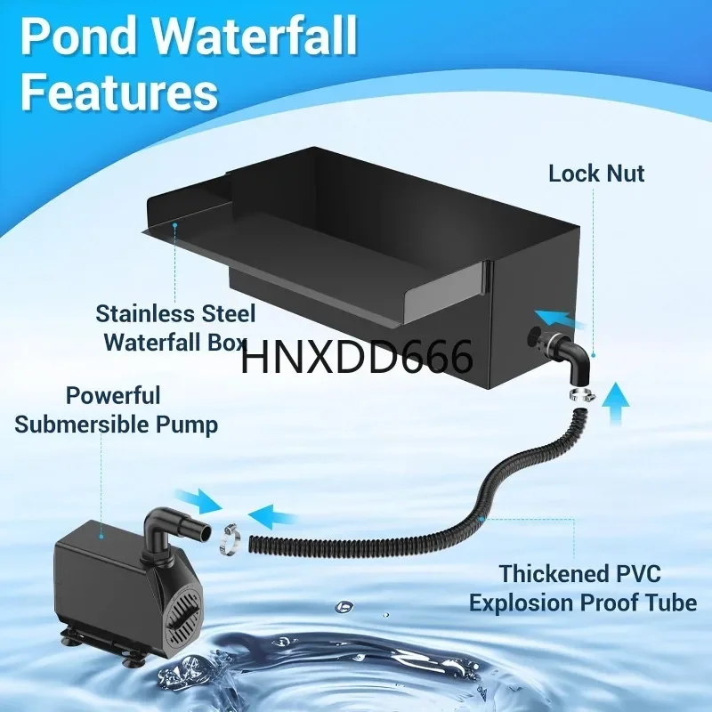 Pond Waterfall Spillway Kit with Pump  And Spillway Corrugated Tubing 304 Stainless Steel Garden FountainLandscape decoration