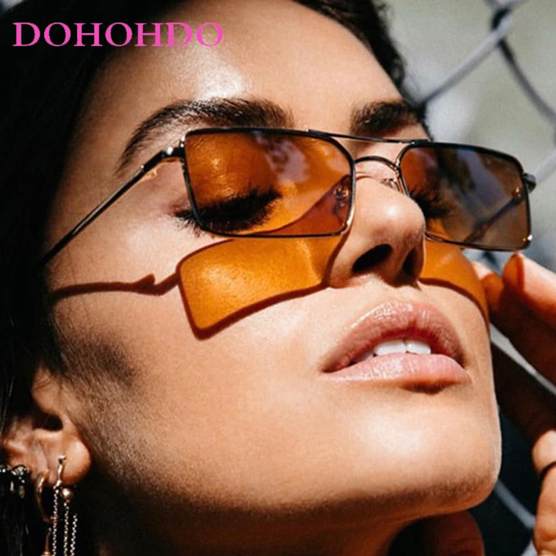 Trendy Metal Double Bridge Small Square Frame Sunglasses Women Men Luxury Brand Designer Outdoors Travel Shade Sun Glasses UV400