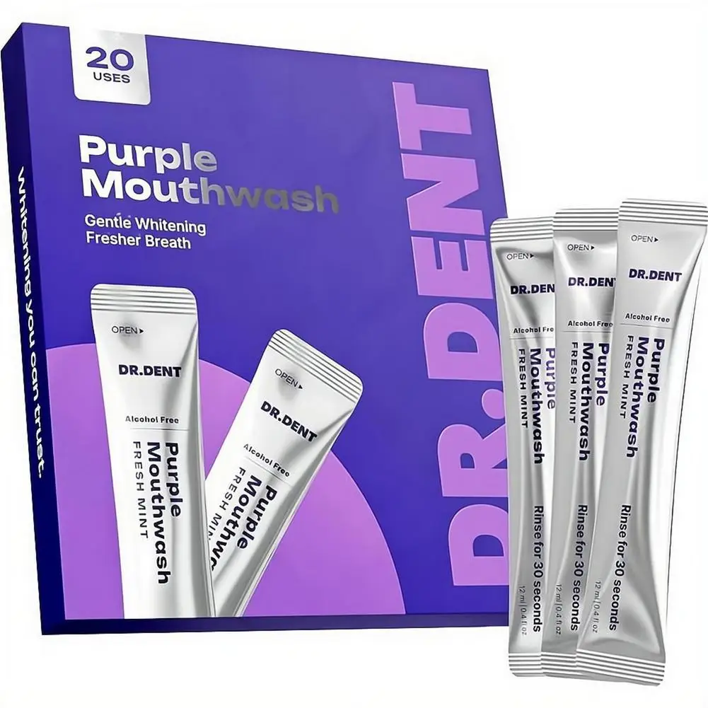 

DR.DENT Purple Mouthwash 20 Pack Natural Mint Flavor Oral Care for Gum Health & Brightening