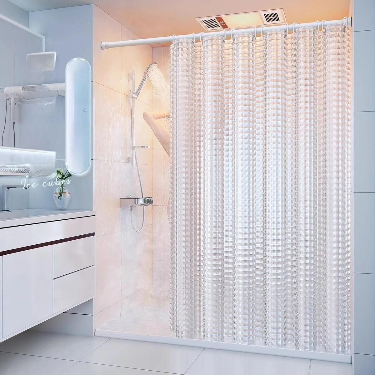 Shower Curtain Water Resistant Mildew Proof Plaid Bathroom Curtains Solid Various Color Transparent Peva Fabric for Toilet 240cm