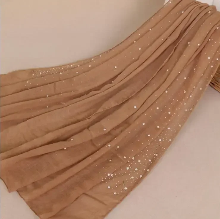 Diamonds Scarf Beads  Linen Scarves Muslim Hijab Women Pearls Headscarf Islamic Turban Head Wrap Shawl Fashion 180*70cm