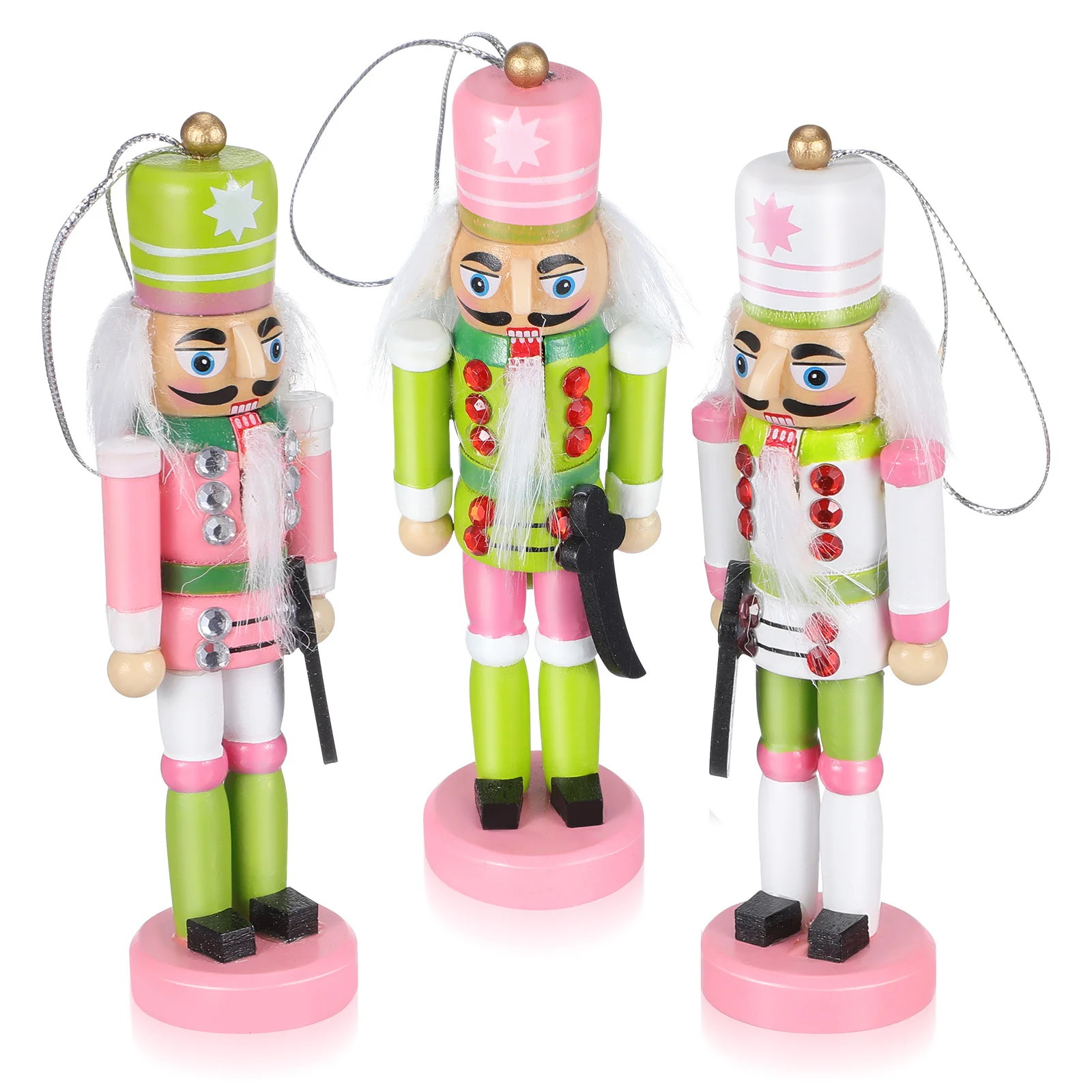 

3Pcs Christmas Nutcracker Ornaments Handcrafted Wooden Soldier Decor for Home Office Mall Festive Decoration Collection