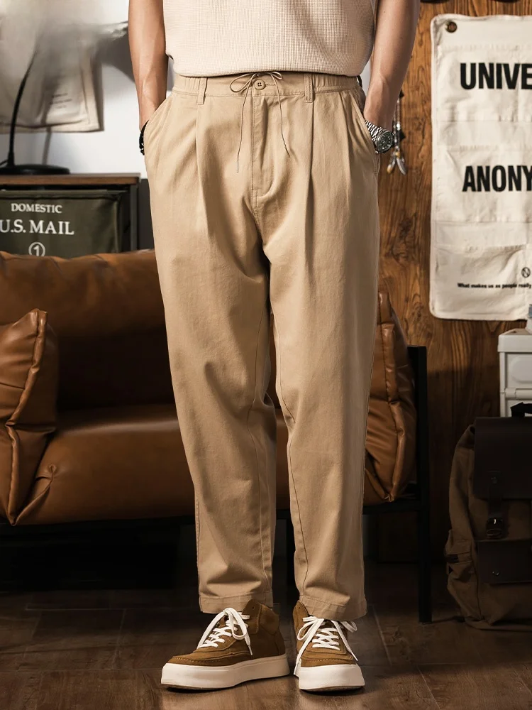 

American Retro Khaki Men's Loose Wide Leg Workwear Pants Summer Slim Fit Trousers Casual Cotton Long Pants Youth Faion