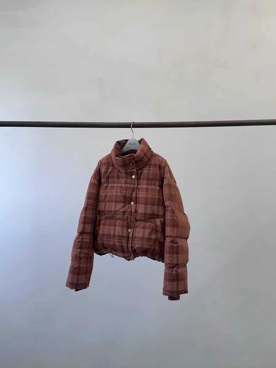 

East Gate ERME Plaid ort Women's down Jaet Vintage Loose Bread Sle Outerwear Warmth Cact Winter Faion Coat