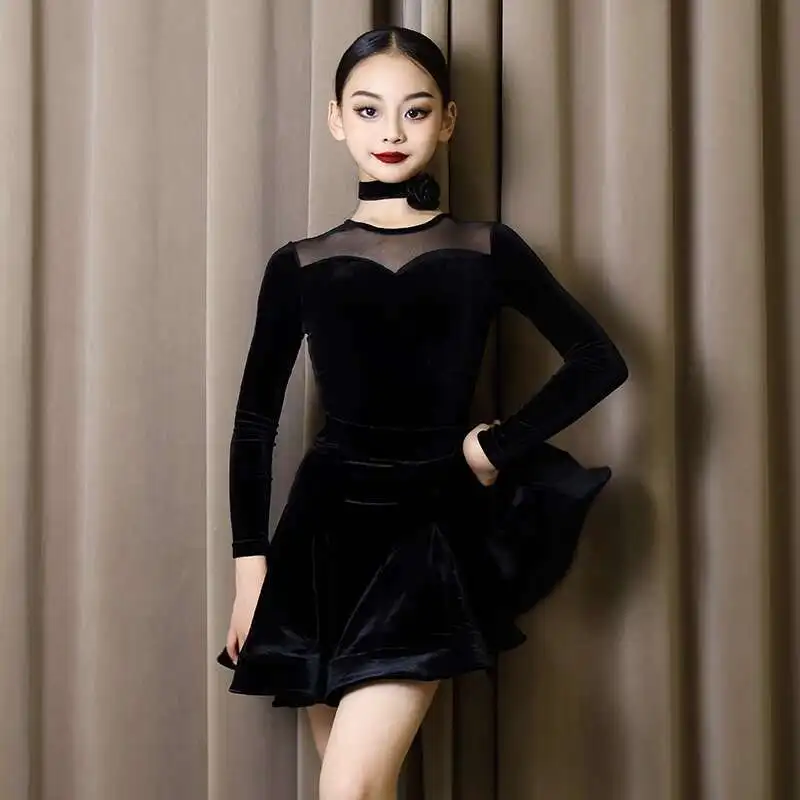 

Latin Dance Practice Dress, Girls' Big Skirt Performance Children's Professional Set Competition Regulations Latin dance dress