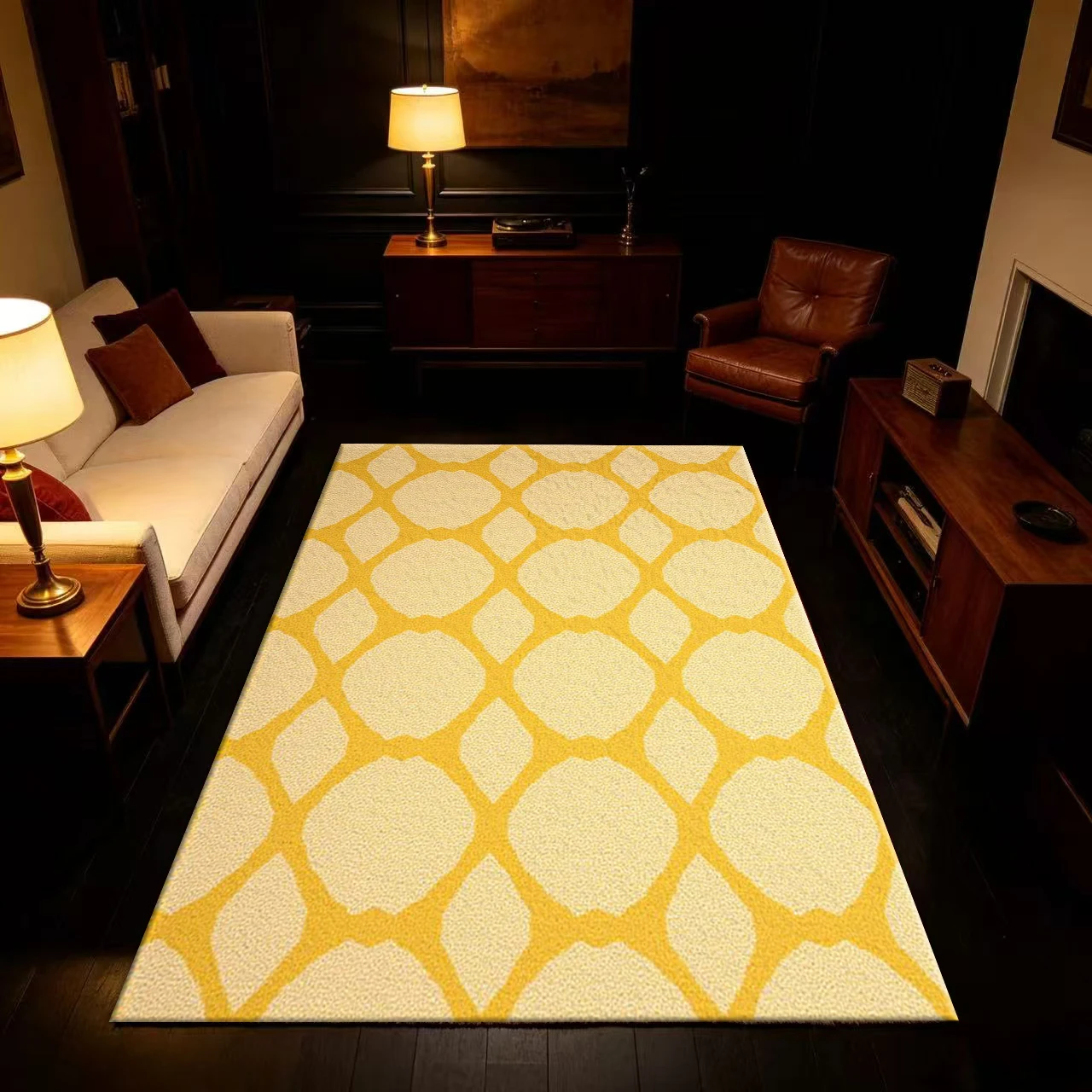 Yellow Beige Simple Geometric Plaid Pattern Carpet Floor Non-Slip Mat