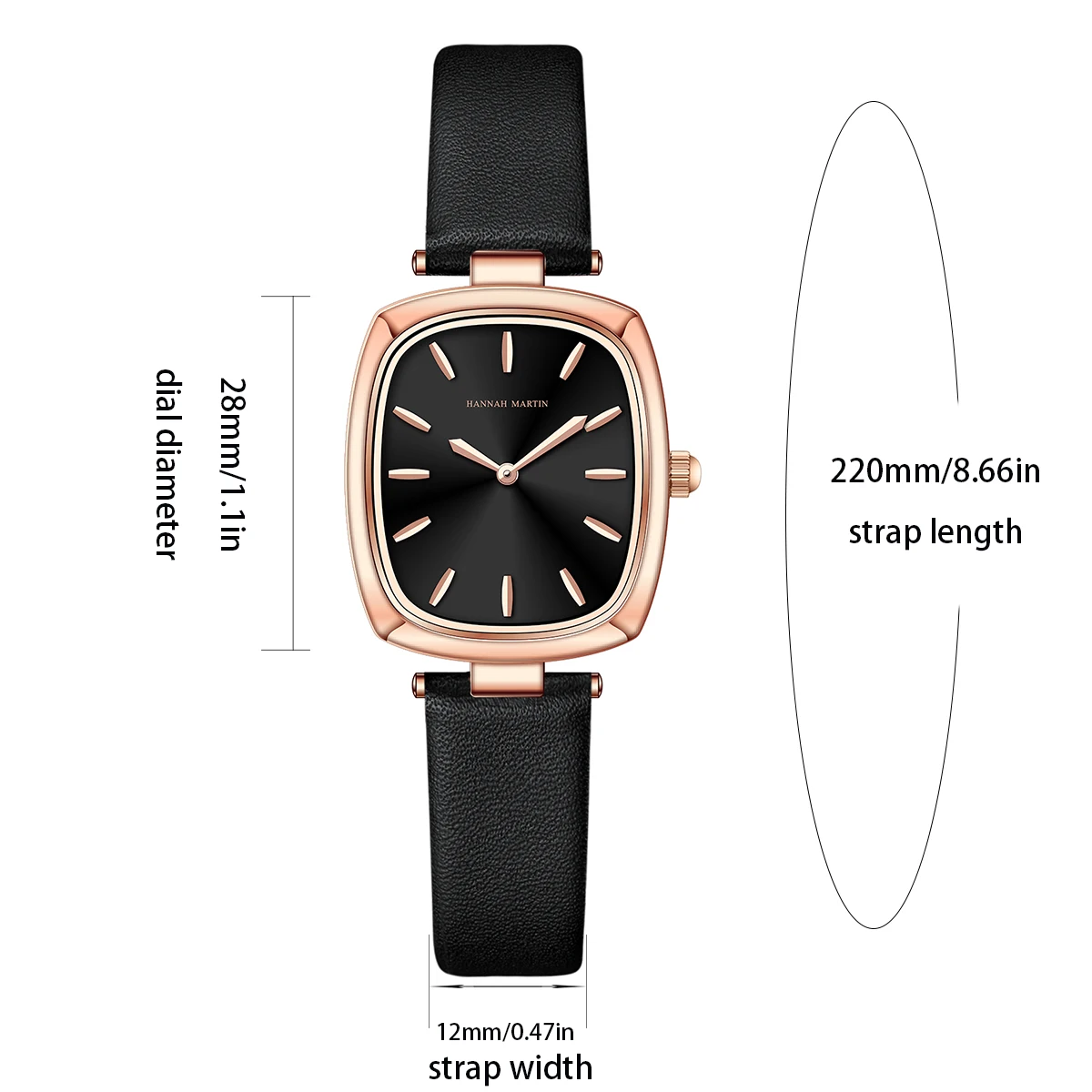 2024 New Watch Hannah Martin Womens Leather Rose Gold Simple Quartz Watch Top Brand 3Bar Waterproof Original Fashion Women Watch