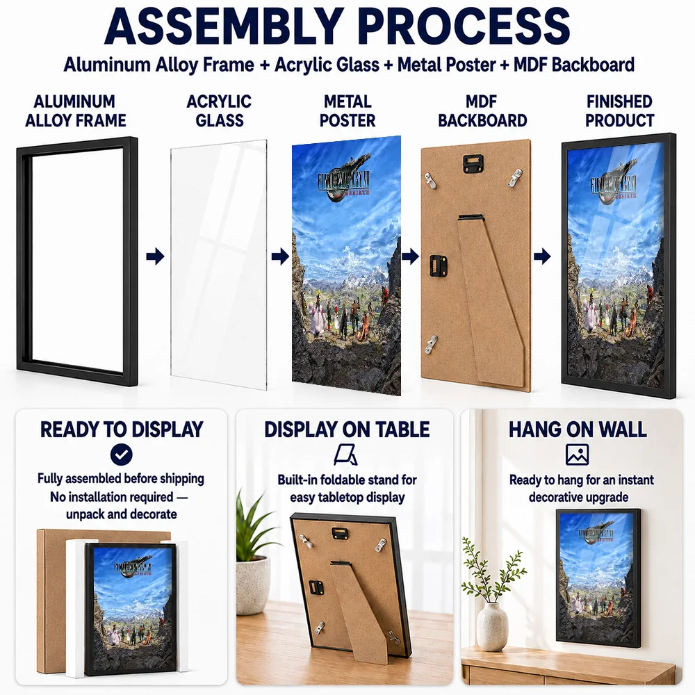 Final Fantasy VII Rebirth Metal Poster With Aluminum Alloy Frame Personalized Photo Heroic Quest Style Wall Art For Home Office