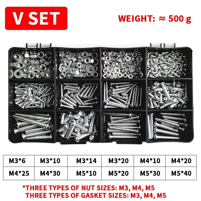 M3 M4 M5 M6 Bolt Nut Box Cross Round Head Phillips Screw Nut Gasket Machine Wire Nail Bolt Screw Steel Self Tapping Screw Set