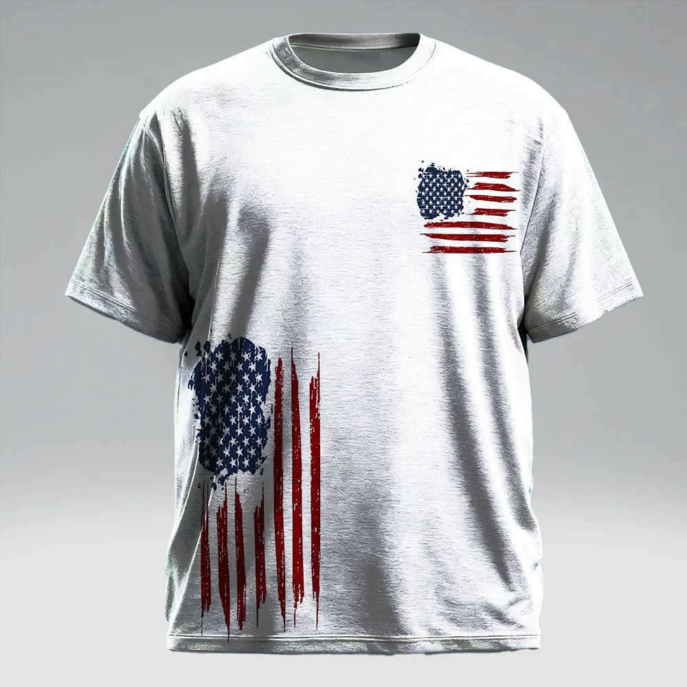 

S-9xl plus size Men's Short Sleeve T-Shirt: Flag-Edgy Style - Sleek Distressed Flag Prints, Wrinkle-Resistant,