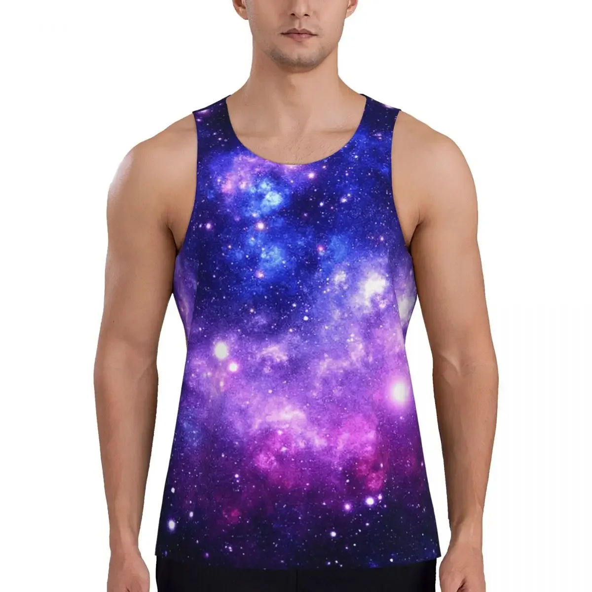 Quick Dry Purple Blue Galaxy Nebula Gym Tank Muscle Sleeveless Shirt Bodybuilding Breathable Vest