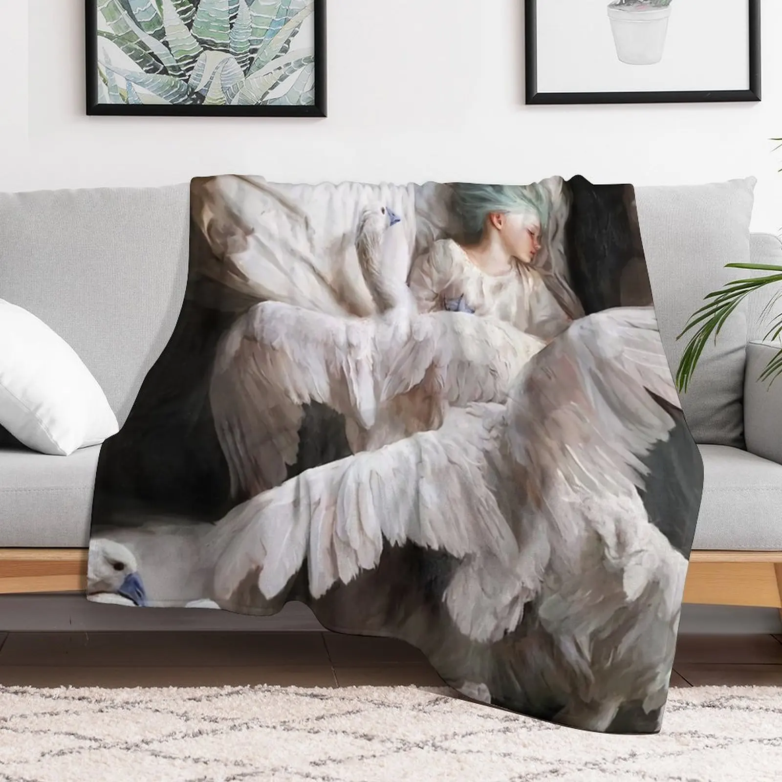 

The Swan Landing - Guillermo Lorca Garcia Throw Blanket Hair Hairy warm for winter Blankets