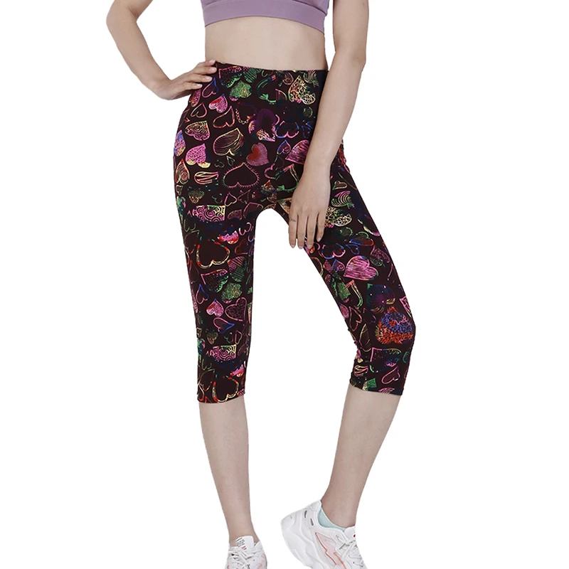 Mais tamanho calças curtas casuais capris mulheres leggings verão floral impresso preto rua wear cintura alta sexy legging