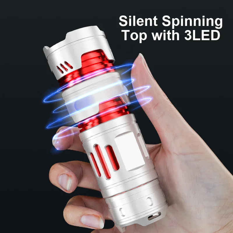 Portable Mini Multifunctional LED Flashlight Aluminum Alloy Spiral Gyro TYPE C Strong Light Protective Lighting Tool