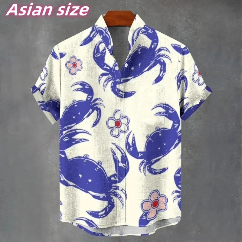 

Wolf Dog Crab Pattern Hawaiian Shirt For Men Cool Animal 3D Printed Short Sleeve Summer Loose Street Aloha Shirts Lapel Blouse