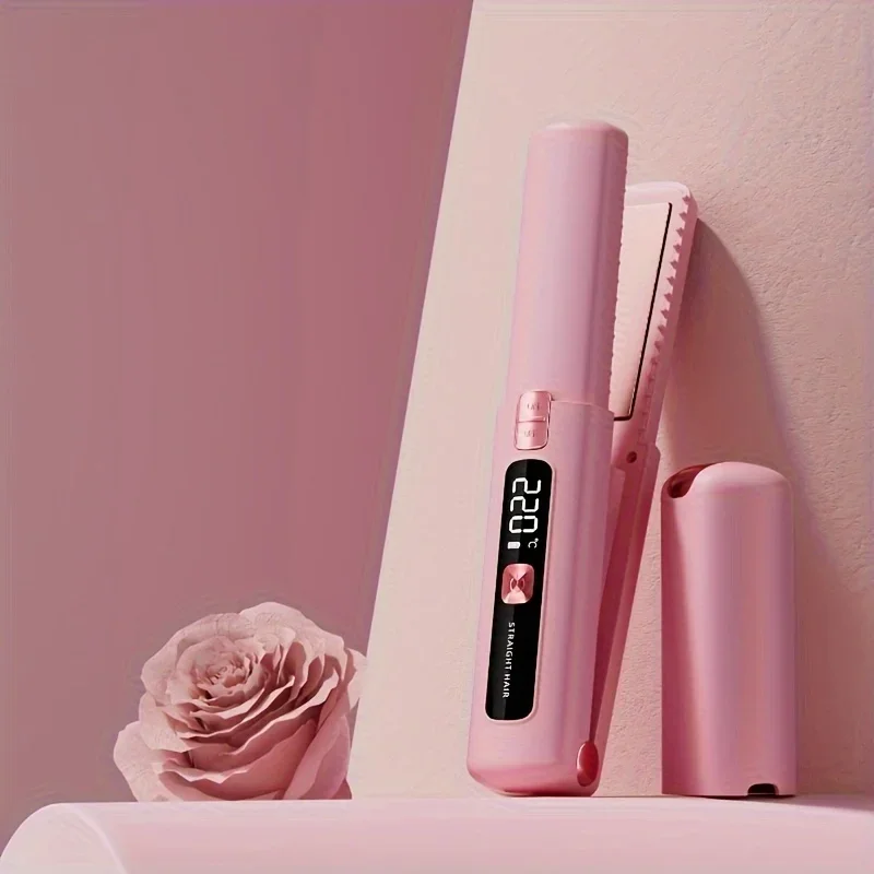 1pc Mini 2-in-1 Wireless Hair Straightener & Curler - USB Rechargeable 4500mAh, Anti-Scald Constant Temp Control, Ionic Care