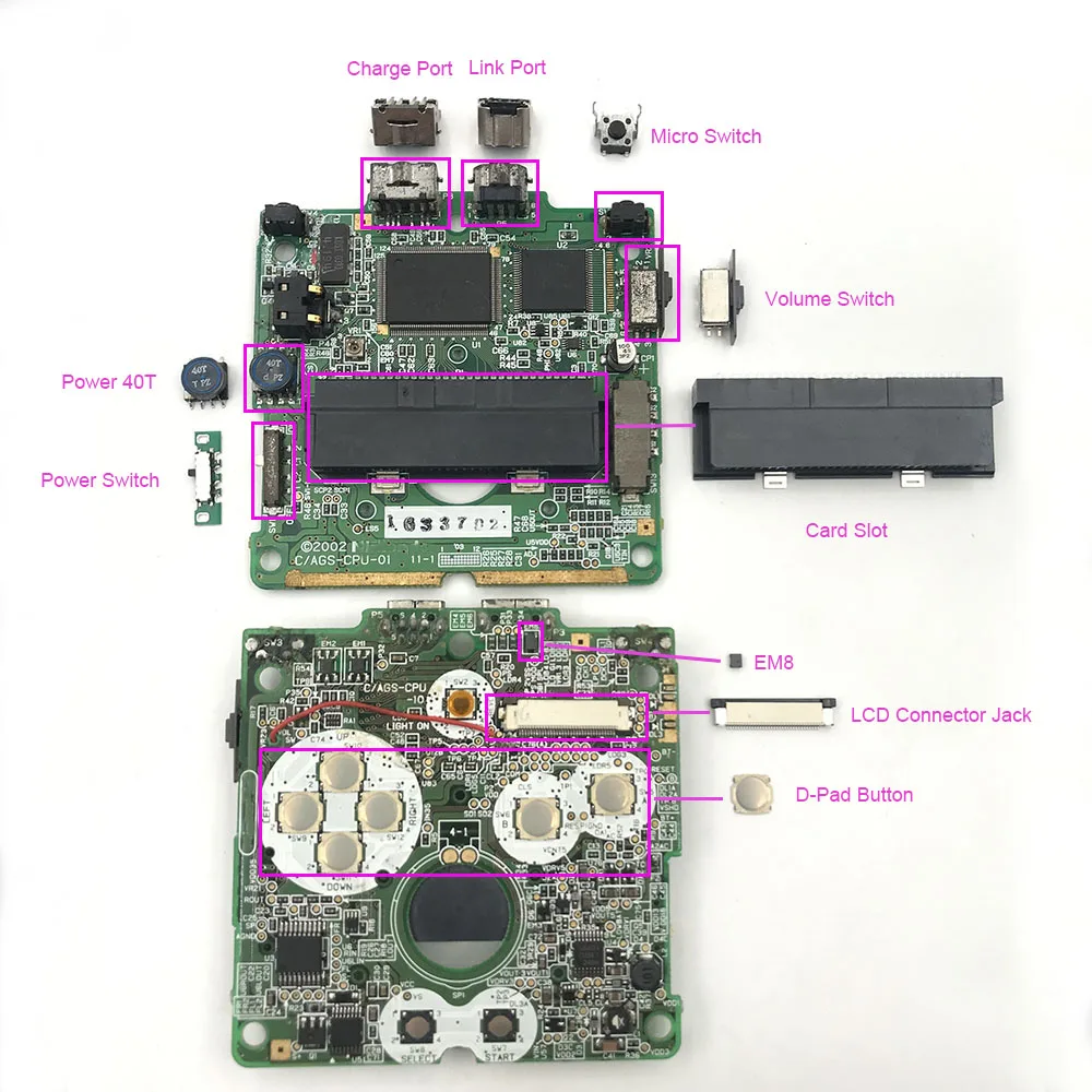 For GBA SP Game Console Motherboard Card Reader Slot /LCD Connect Jack/Micro Switch Buttons/Power Switch For SP Replacement Part