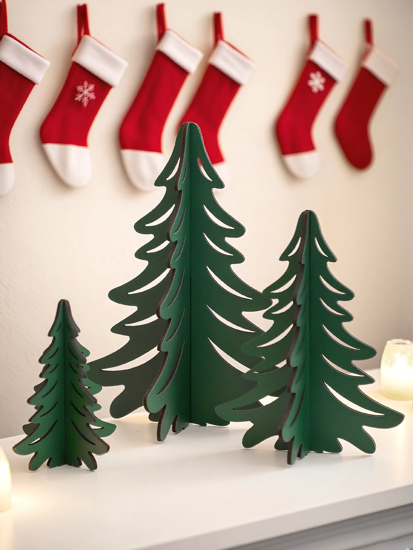 1pc Christmas Tabletop Decor Green Pine Trees Ornaments Bedroom Living Room Desktop Decorations for Home, Window Sill & Mantel