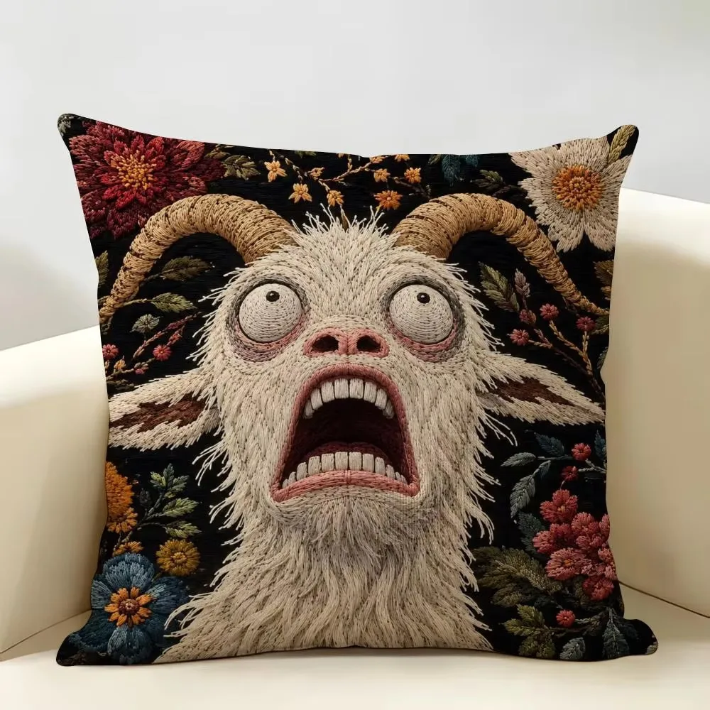 Funny Screaming Goat Double Sided Cushion Cover, Soft Breathable Polyester Pillow for Sofa Bedroom Car Office Decor Gift