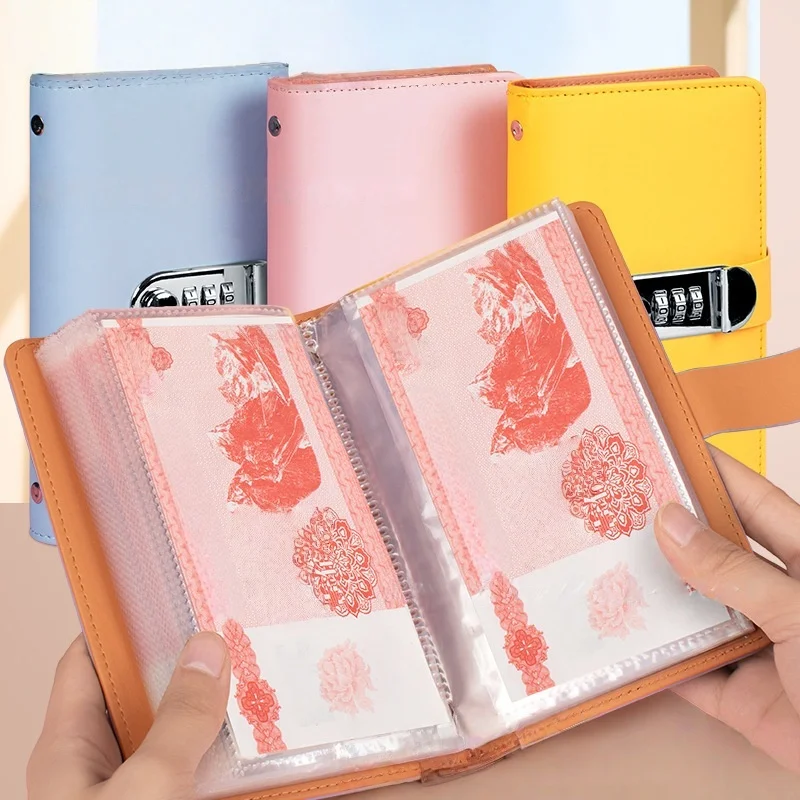 Save Money 100 Envelopes Money Saving Challeng PU Large Capacity Mini Binder Savings Challenge Waterproof With Password Lock