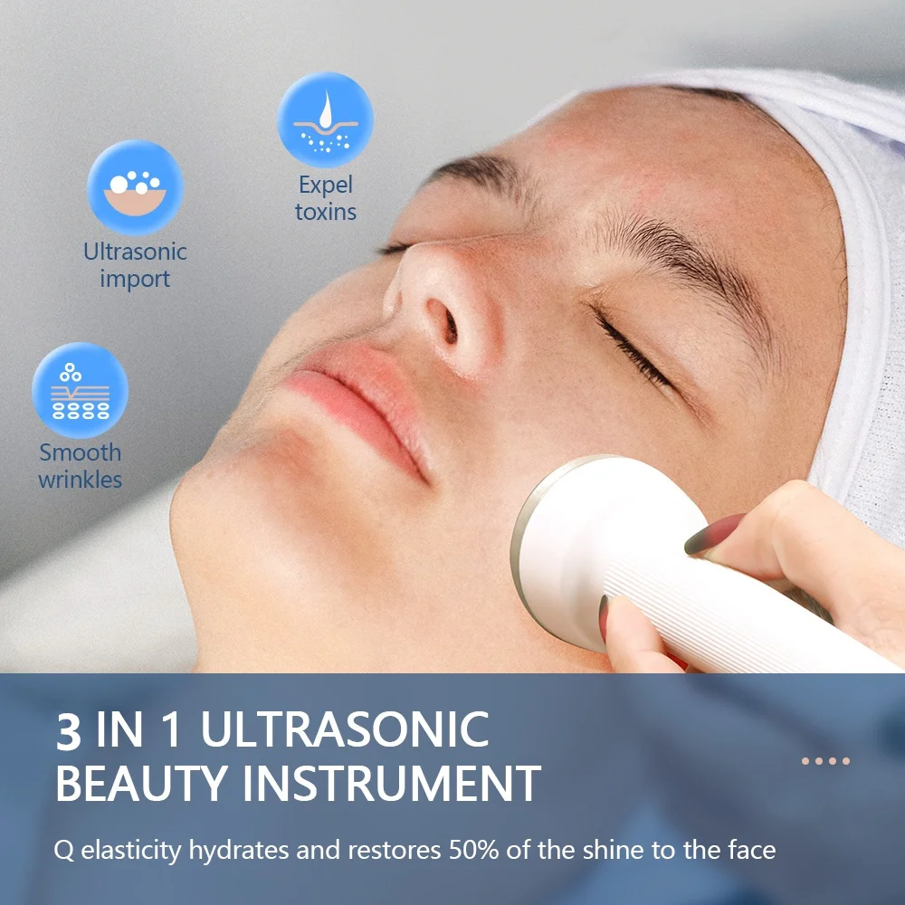 3 IN 1 Echografie Schoonheid Machine Ultrasone Gezicht Lifting Oogmassage Schoonheid Apparaat Huidverzorging Poriën Reiniging Facial SPA Massager