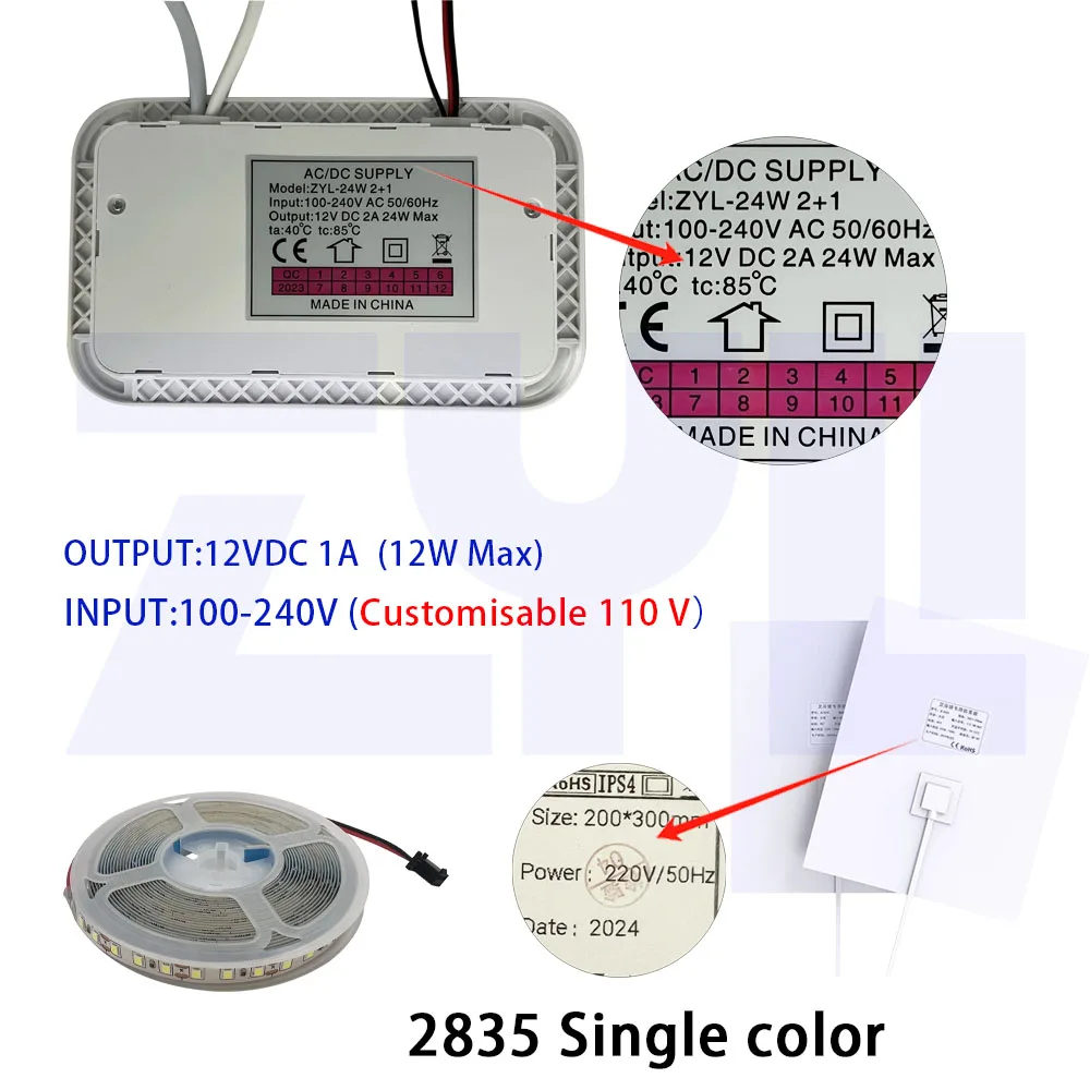 Touch Mirror Sensor Switch 24W Smart bathroom cabinet with time mirror5m  LED strip2835 120D Anti-Fog strip light controller 2A