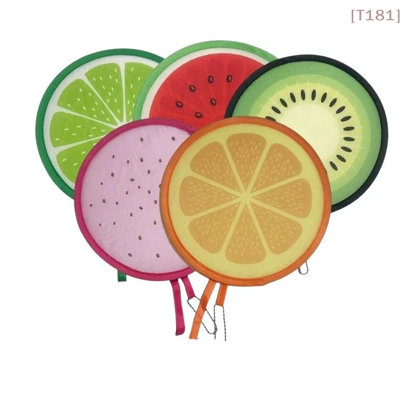 [E] Portable Round Foldable Hand Fans Cartoon Foldable Design Handheld Folding Fan Round Shape Fruit Style Cooling Fans