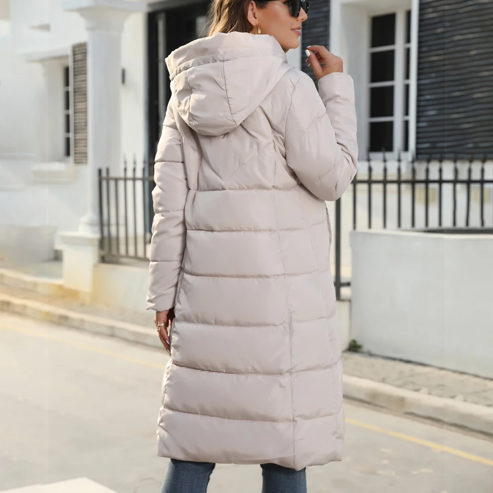 Winter Hooded Women's Cotton Padded Jacket Mid-length Keep Warm Coats Thickened Slim Fit Outwear