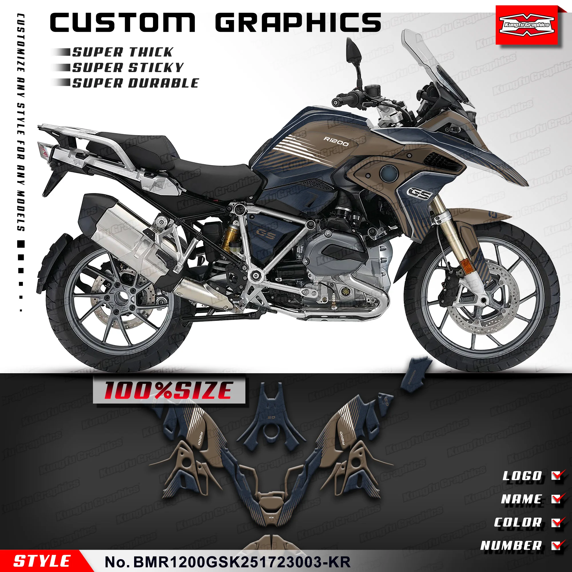 KUNGFU GRAPHICS Stickers Adhesive Decals for BMW R1200GS R1200 GS Adventure 2017 2018 2019 2020 2022 2023 BMR1200GSK251723003-KR