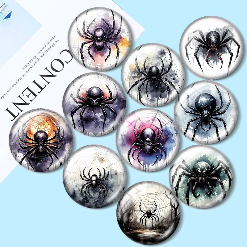 Watercolor Spider 12/18/20/25mm glass cabochon  bracelet pendant rings for jewelry demo earrings back Making findings