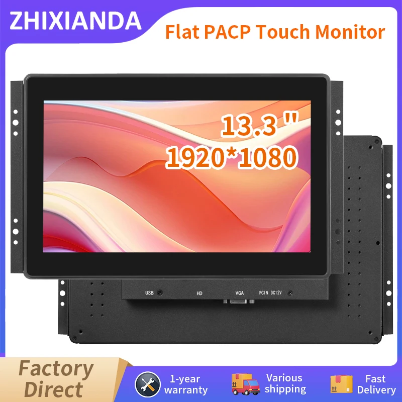 

13.3 Inch 1920*1080 Flat True Capacitive Touch Screen Monitor Open Frame Industrial Waterproof Display With VGA HDMI USB Input