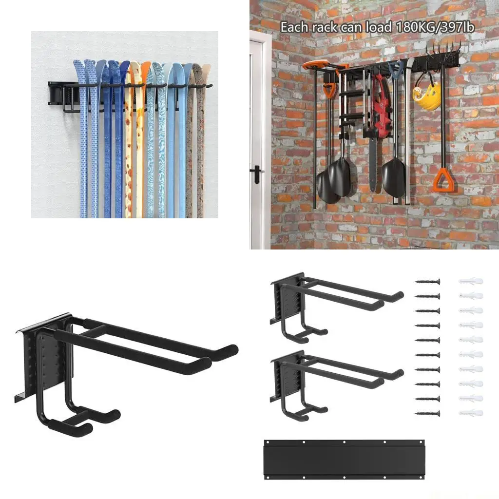 

31BE Antislip Rubber Pad Ski Board Wall Mount Holder For Various Size and Bindings Indoor Gear Storage Solution