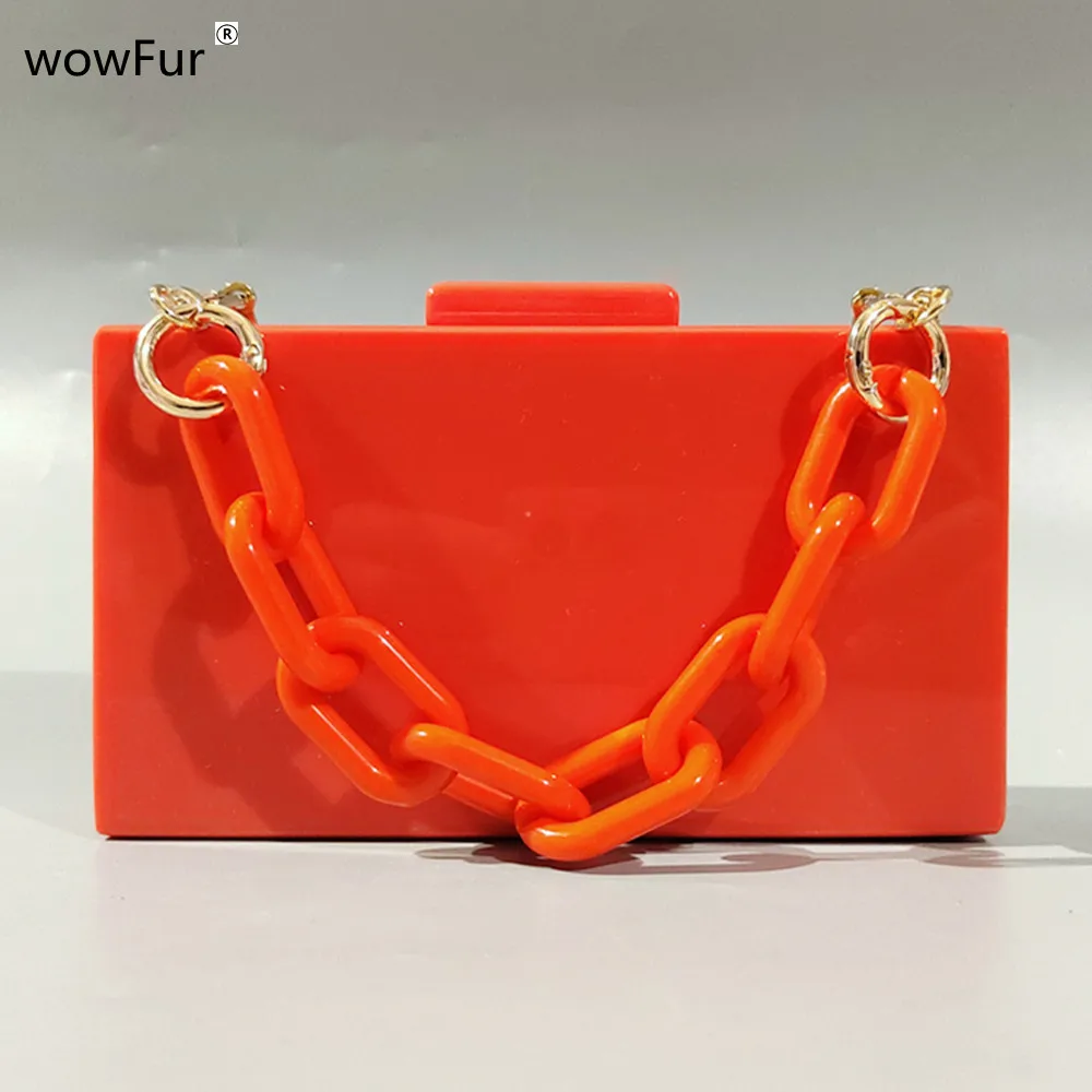 Brand Handbag Solid Orange Acrylic Evening Bags Luxury Party Prom Mini Beach Casual Hardbox Women Banquet Clutch Summer Purse