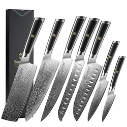 Sunnecko Damascus Chef's Knives 1-7PCS/Set High Carbon VG10 Steel Meat Cutting Knife Ultra Sharp Utility Slicing Kitchen Knife