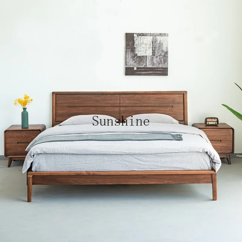 

Simple modern black walnut solid wood master bedroom double bed