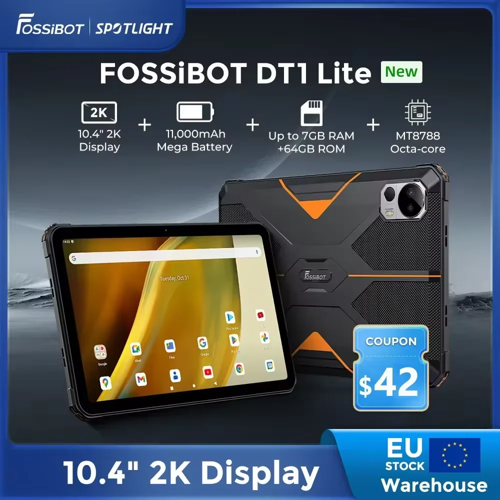 

Fossibot DT1 Lite,Android 13 Rugged Tablet 10.4'' 2K-Large Screen, 11000mAh Battery,Four Hi-Res Speakers Pad,4GB RAM 64GB RAM