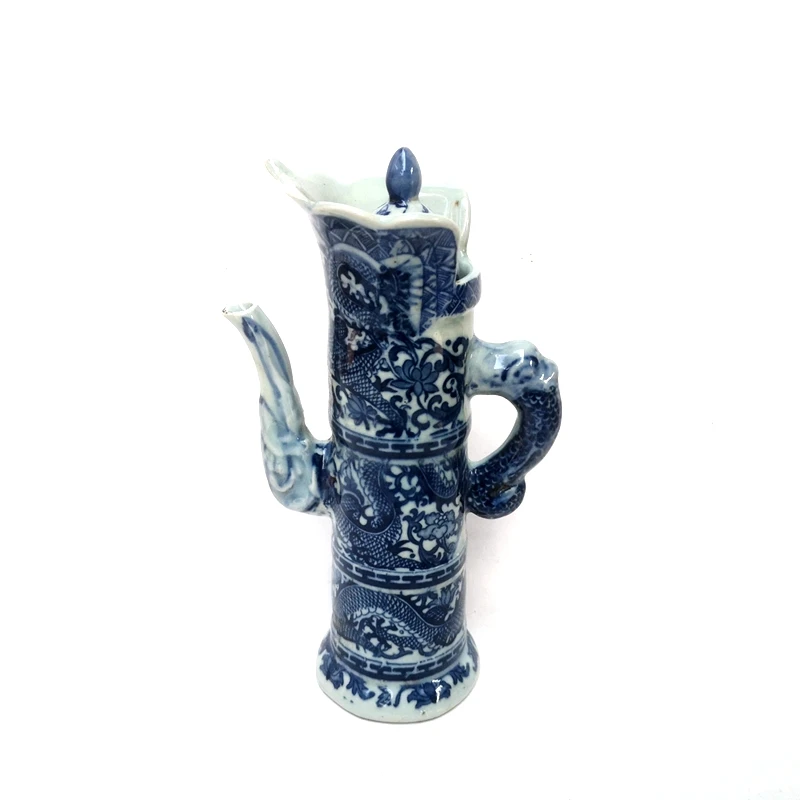YIZHU CULTUER ART Size 21 cm Old Chinese blue-and-white Porcelain Flower Dragon Flagon Pot Family Decoration Gift